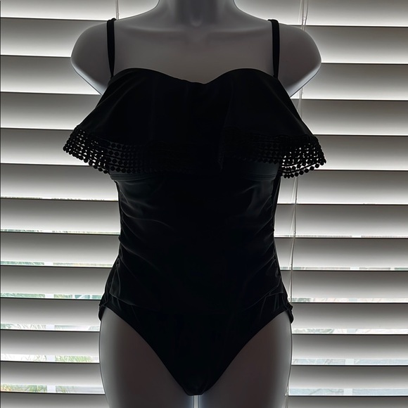 Black Ruffled One-Piece Swimsuit - Picture 3 of 6